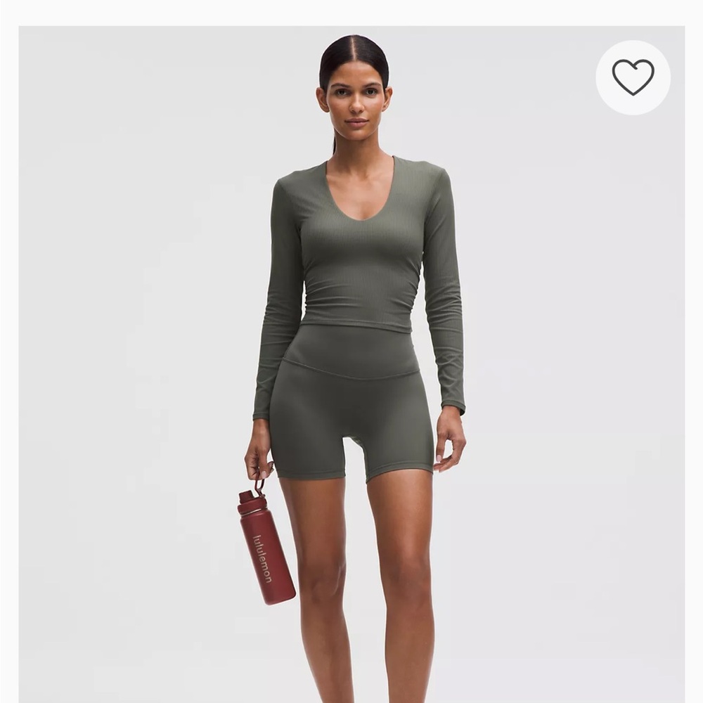 lululemon athletica Olive Green Long Sleeve Scoop-Neck Top